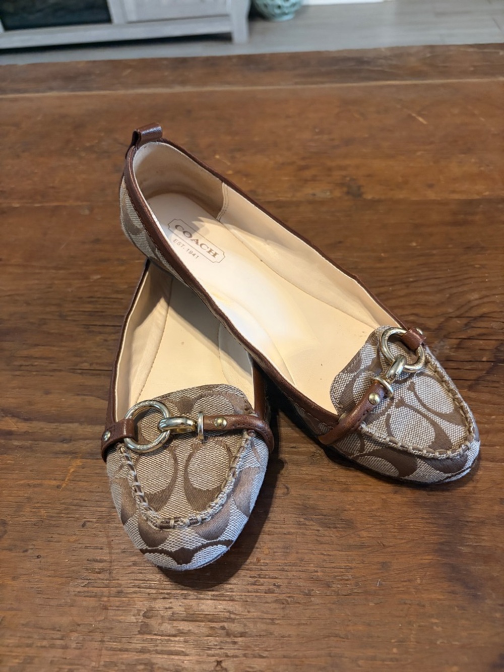 Coach Brown Signature Canvas Horsebit Loafers